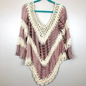 Umgee Purple Tie Dye Crochet Beach Cover up
